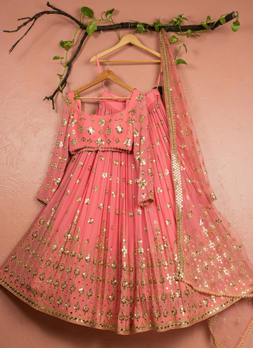 Amazing Sequence Work Georgette Peach Lehenga Choli